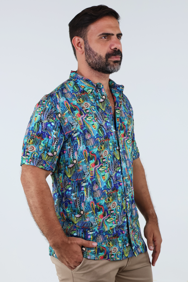 Camisa Manga Corta Estampado Moderno Corte Relax Con Botones Para Hombre